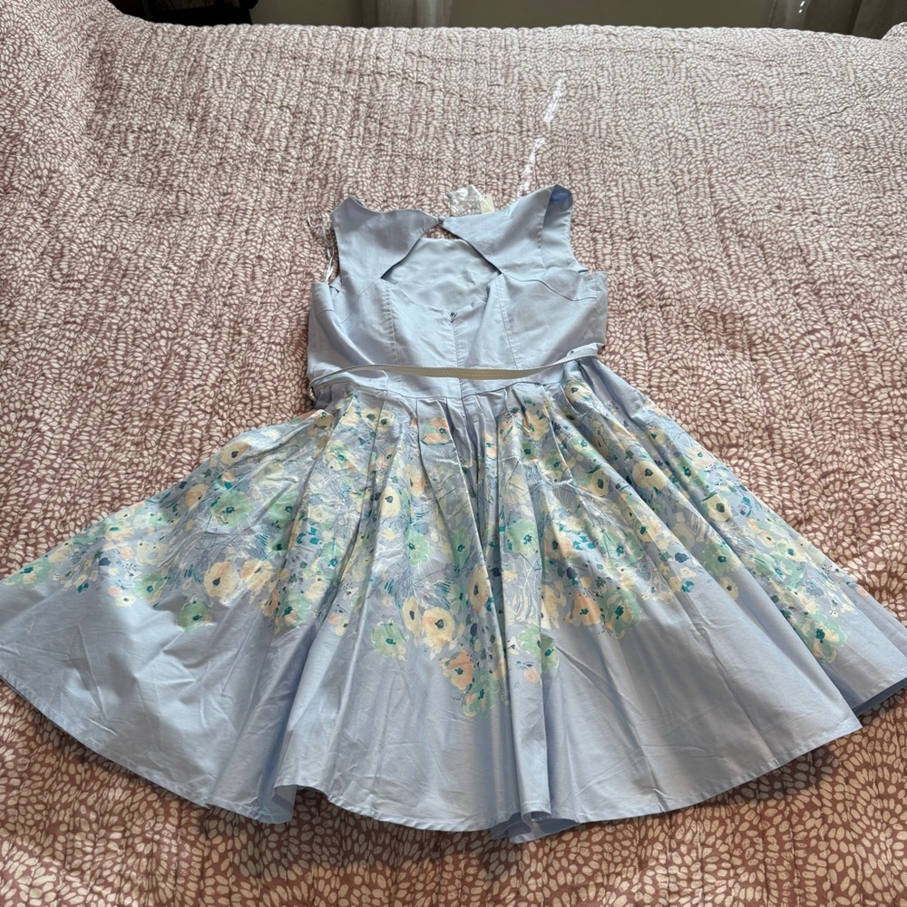 LC Lauren Conrad Sky Blue Floral Midi Dress - Picture 7 of 9